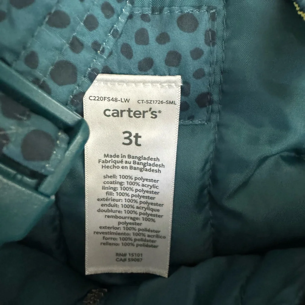 Carter’s Size 3T Teal Green‎ Bib Ski Snow Pants Polka Dot